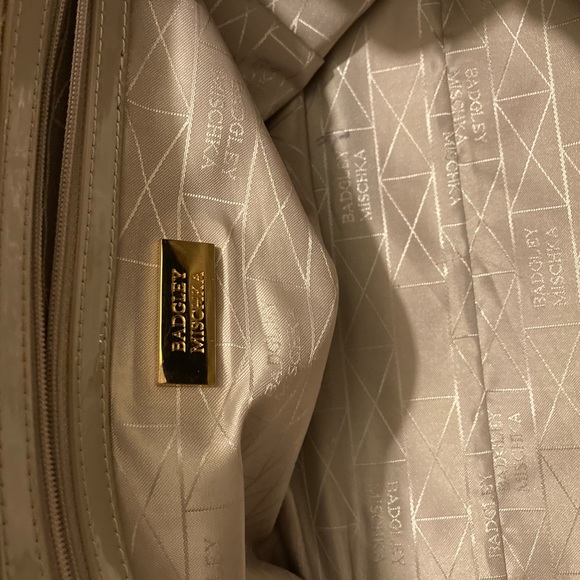 Black Leather Badgley Mischka Handbag Gold Detail - Picture 9 of 9